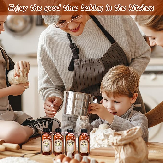 Uiifan 8 Pcs Vanilla Extract Bottles Boston Round with Caps Glass Bottle and 8 Pcs Vanilla Extract Labels Stickers for Syrup Gift Glass Food Storage Canister Set Sauce Beans(4 oz)