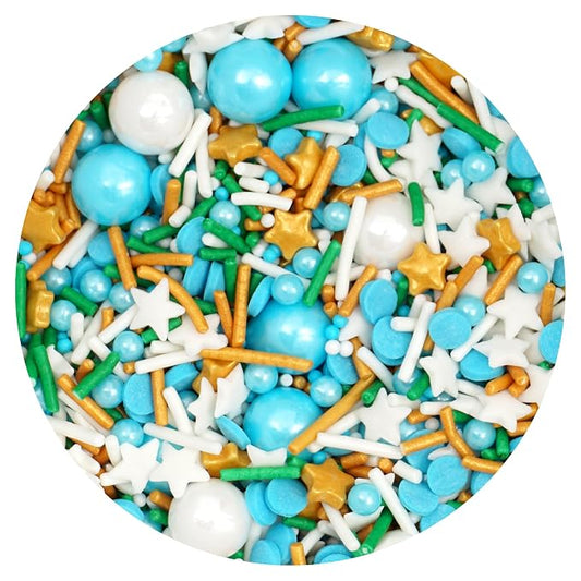 Stars & Pearls White, Blue, Green Sprinkles Mix 4.4 oz, Sprinkles For Cake Decorating, Baking, Ice Cream & More, The Hampton Candy Company