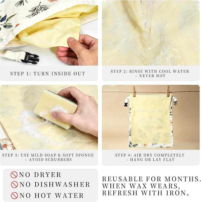 Beeswax Bread Bags for Sourdough & Homemade – Reusable | Natural linen bread storage, 17x13 in. Roll & buckle closure. Freezer safe. 2-pack.