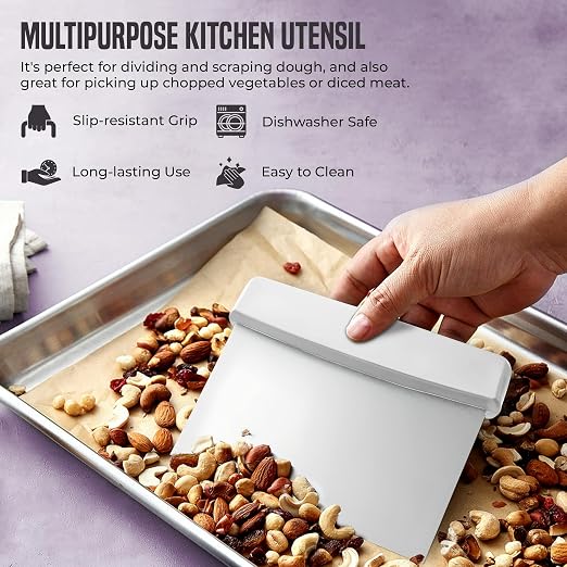 OCS Parts 3-Pack 6" Stainless Steel Dough Cutter and Bench Scraper | White Handle | Cutter for Pizza Dough, Bread, and Pastry Dough | Multipurpose Kitchen Utensil