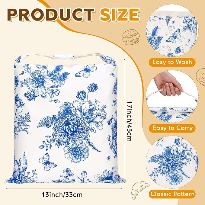 2 Pcs XL Beeswax Bread Bags for Sourdough Reusable 13” x 17” Large Bread Bags with Improved Beeswax Coating Food Wraps for Mother's Day Homemade Loaf Fresh Freezer(Blue Flowers)