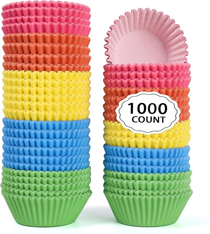 1000 Count Rainbow Paper Cupcake Liners, Standard Cupcake Liners for Baking, Natural, Food-grade Cupcake Wrapper, Greaseproof Parchment Muffin Liners (Rainbow, 2 Inch)