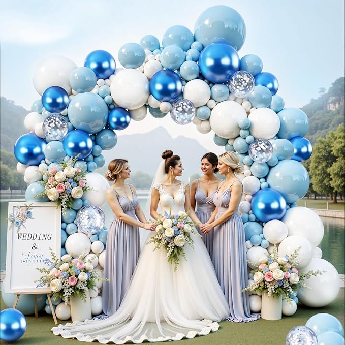 Blue Balloons Garland Arch kit, Blue White Silver Winter Balloon Arch Kit for Winter Wonderland Baby Shower Birthday Bridal Shower Wedding Snow Party Back to School Decorations