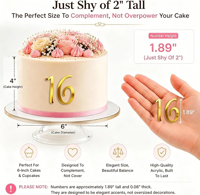 Acrylic Number Cake Topper Gold DIY Mirrored Cake Topper 0-9 Number Set Suitable for Wedding, Birthday, Party Decoration