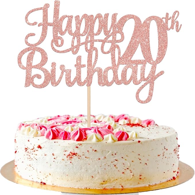 1 PCS Happy 20th Birthday Cake Topper Glitter Cheers to 20 Years Birthday Cake Pick Twenty 20 Fabulous Cake Decoration for Happy 20th Birthday Theme Party Decorations Supplies Rose Gold