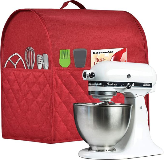 Stand Mixer Dust-proof Cover for KitchenAid Mixer，Multi Pockets for Various Kitchen Appliance Accessories，Water-resistant，Easy Cleaning (Red, Fit for Bowl Lift 5-8 Quart)