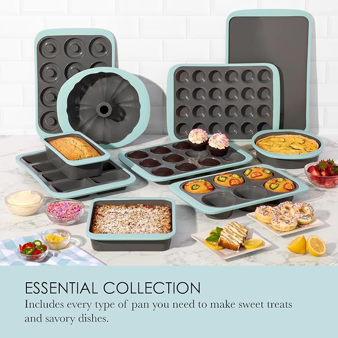 Chicago Metallic Silicone Mini Muffin Pan 24 Cup, Nonstick Cupcake Pan with Wire-Reinforced Rim, Oven Safe Flexible Baking Mold for Muffins, Egg Bites, and More, Blue, 14.6 x 10 Inches