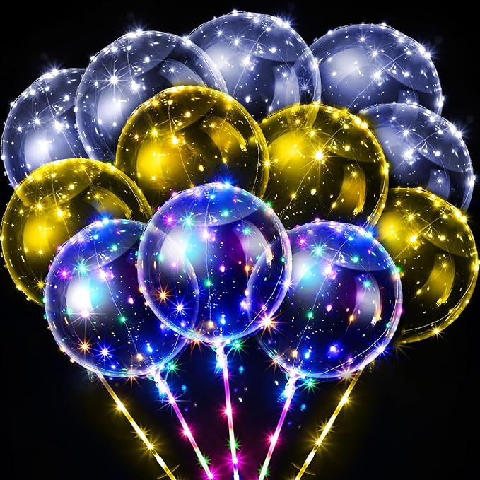 Vinsot 30 Pack LED Bobo Balloons Light Up Balloons Clear Helium Bubble Bobo Glow with String Lights for Parties Birthday Wedding Decoration(Multi Color Lights 20 Inch, 30)