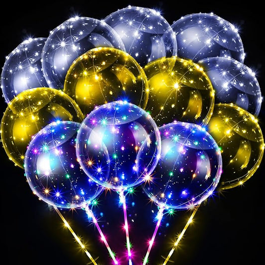Vinsot 30 Pack LED Bobo Balloons Light Up Balloons Clear Helium Bubble Bobo Glow with String Lights for Parties Birthday Wedding Decoration(Multi Color Lights 20 Inch, 30)