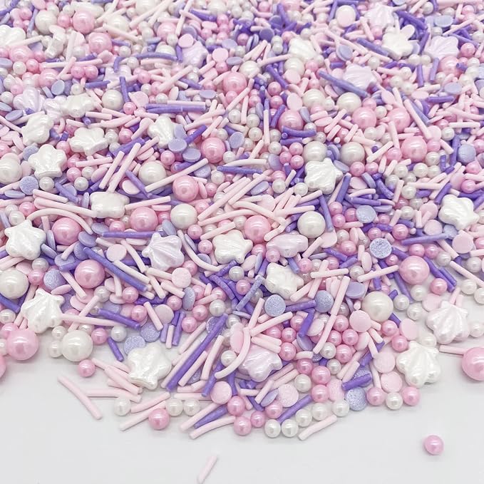 Edible Summer Pink Beach Sprinkles Purple Shell Sprinkles Candy Baking Edible Cake Decorations Cupcake Toppers 120g/ 4.2oz