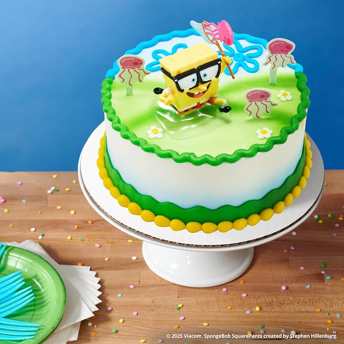 DecoPac SpongeBob SquarePants Cake Topper, Interactive 5 Piece Jellyfish Fields DecoSet Cake Decoration For Birthday & Celebrations, Food Safe, Durable