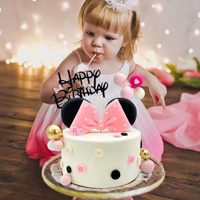 Tarocynn 20Pcs Mouse Birthday Cake Topper with Bows and Ears Happy Birthday Party Baby Shower Decorations Supplies