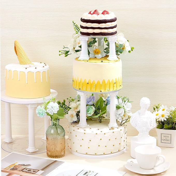 Suclain 27 Piece Cake Tier Stacking Kit Includes 12 Roman Columns in 3 Sizes 6 Cake Boards 4.7/ 6.3/ 7.9 Inch and 9 Dowel Rods for Wedding and Tiered Cakes Building and Stacking