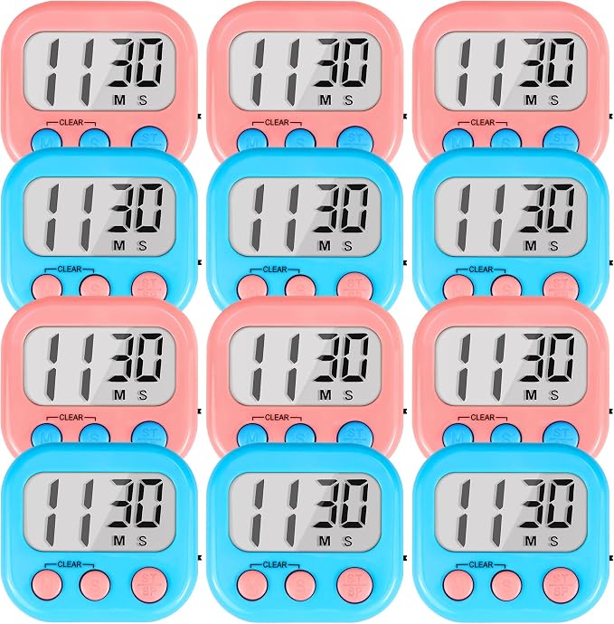 Timer for Kids Teachers Supplies Digital Kitchen Timers for Cooking Large Magnetic Classroom Timer 12Pack-Blue Pink