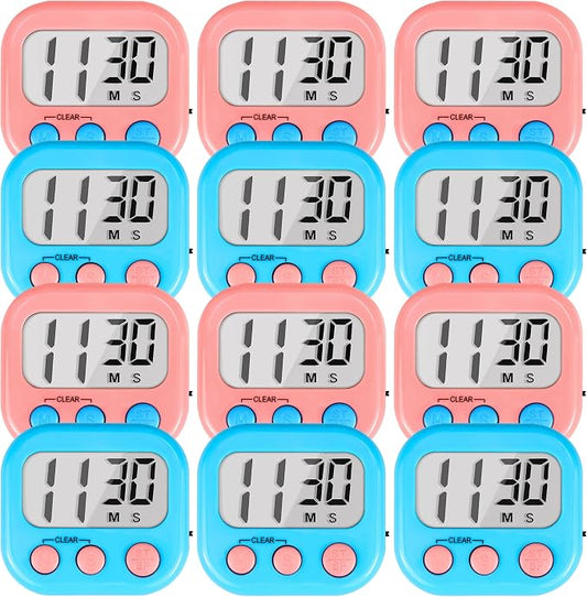 Timer for Kids Teachers Supplies Digital Kitchen Timers for Cooking Large Magnetic Classroom Timer 12Pack-Blue Pink