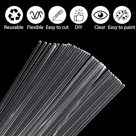 200 Pcs 8 Inch Clear Acrylic Rod 2 mm Clear-Acrylic Dowel Rods Cake Topper Sticks Clearly Round Plastic Rods Cake Dowels for Plant Stakes Curtain Pulls Retaining Rods Shower-Rod