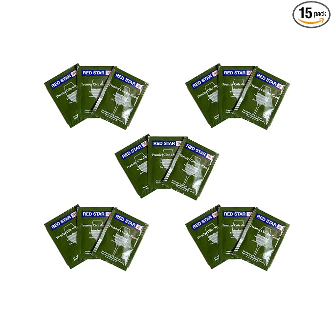 Craft A Brew - Red Star Premier Cote des Blancs Wine Yeast - Dry Wine Yeast - For Fruity & Aromatic White Wines, Hard Ciders - Ingredients for Home Fermenting - Wine Making Supplies - 15 Pack