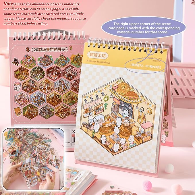 20 in 1 DIY Sticker Book for Adults,Book Stickers 3D Sticker Therapy 3D Scenes,Scene Stickers Include Bakeries, Coffee Shops, Burger Joints, Restaurants