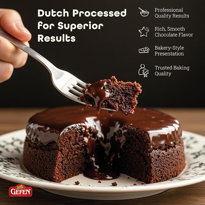 Gefen 100% Pure Premium Dutch Processed Cocoa Powder, 7oz | High-Fat (20%) Alkalized for Moist Baking & Rich Dark Color | Unsweetened Baking Cocoa | Kosher for Passover & Year-Round