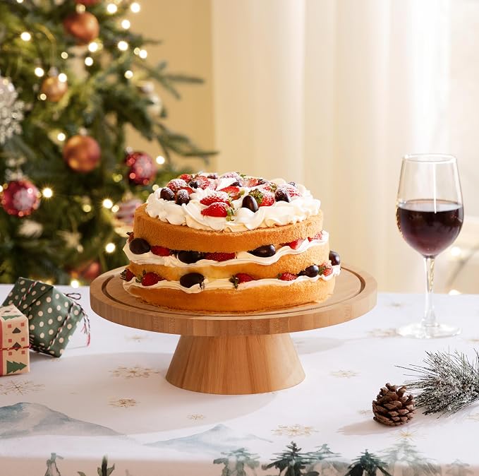 HBlife Cake Stand with Lid (11.4"), Multifunctional Cake Stand with Acrylic Dome, Bamboo 6-in-1 Cake Plate Display Stand with Cover for Baking Gifts, Birthday Kitchen Parties, Weddings