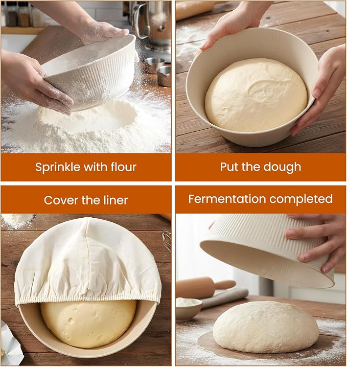 3Pcs Bowl Covers for Bread Proofing, 9 Inch Reusable Sourdough Covers for Proofing Cover Basket Cloth Bowls Liner Cover for Rising, Ideal for Dough Rising, Easy to Clean (Beige, Round)