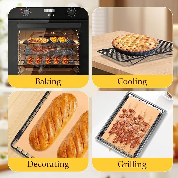 3Pcs Collapsible Cooling Rack for Cooking and Baking,13.4"x9.3" Wire Cookie Cooling Racks Baking Paper 50 Pcs,Bread Cooling Rack for Cooling for Cooking,Baking,Drying,Dishwasher Safe