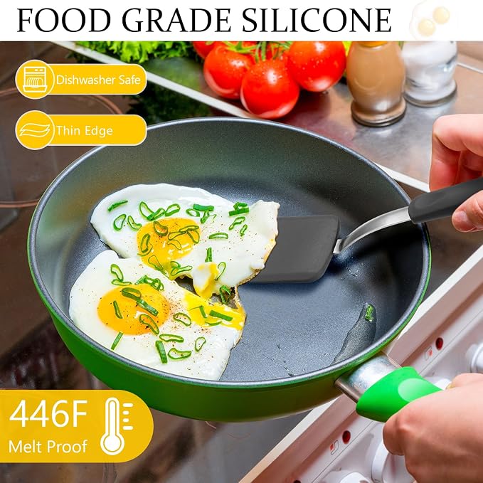 Silicone Cookie Spatula Turner 2 Pack Mini Brownie Spatula Flexible Kitchen Small Silicone Turner for Nonstick Cookware Heat Resistant No Scratch Flipper for Pancake(Solid Flat,Grey)