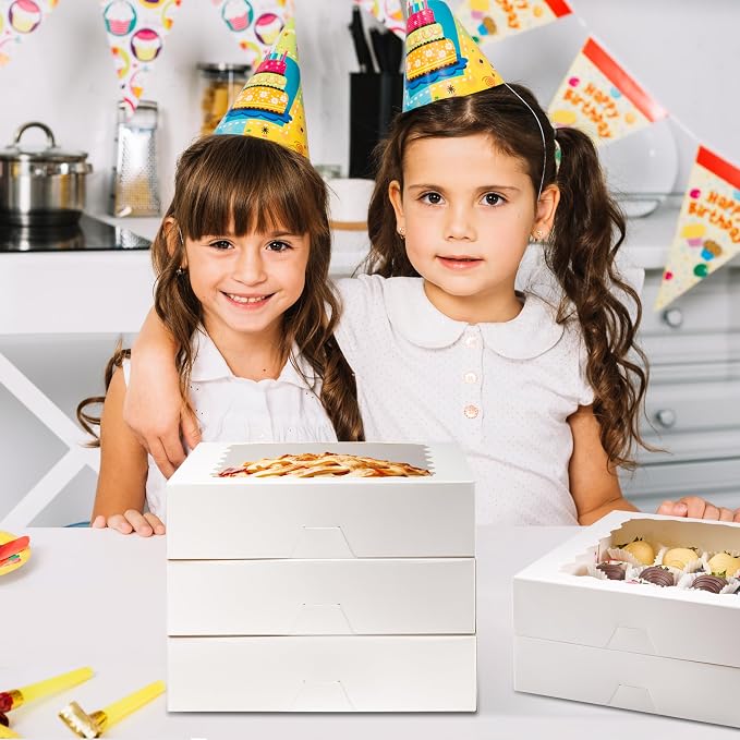 ZORRITA Pie Boxes with Window, 9" x 9" x 2.5", 20 Pack, White | Auto Pop-up, Bakery Boxes, For Chocolate Covered Strawberry, Cookies, Treats, Pastry, Donuts, Muffins