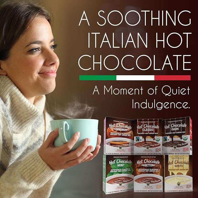 Cafe Garibaldi Premium Hot Chocolate Classic - Organic Instant Cocoa Mix with Cocoa Powder, Fair Trade Gluten-Free & GMO-Free 8 Servings x 0.62oz Packets, Ideal Italian Hot Chocolate Gift