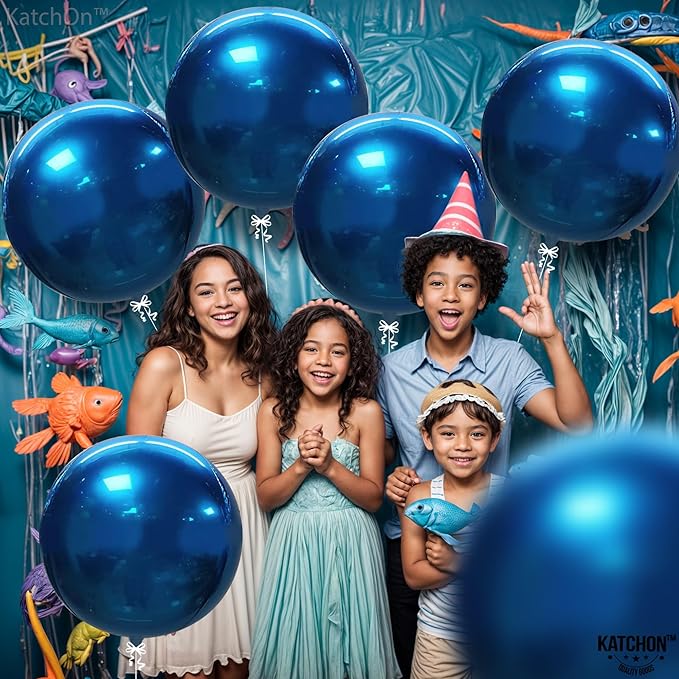 KatchOn, Metallic Blue Mylar Balloons - Big 22 Inch, Pack of 6 | Round Ramadan Balloons for Ramadan Decorations | Eid Decorations, Blue Party Decorations | Baby Shower, Blue Birthday Decorations