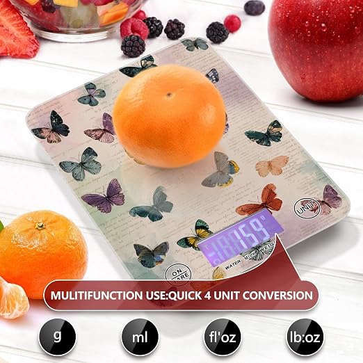 Food Scale Kitchen Scale Food Weight Scales Digital Weight Grams and Ounces Small Electronic Food Scale for Baking Cooking Vintage Beige Butterflies