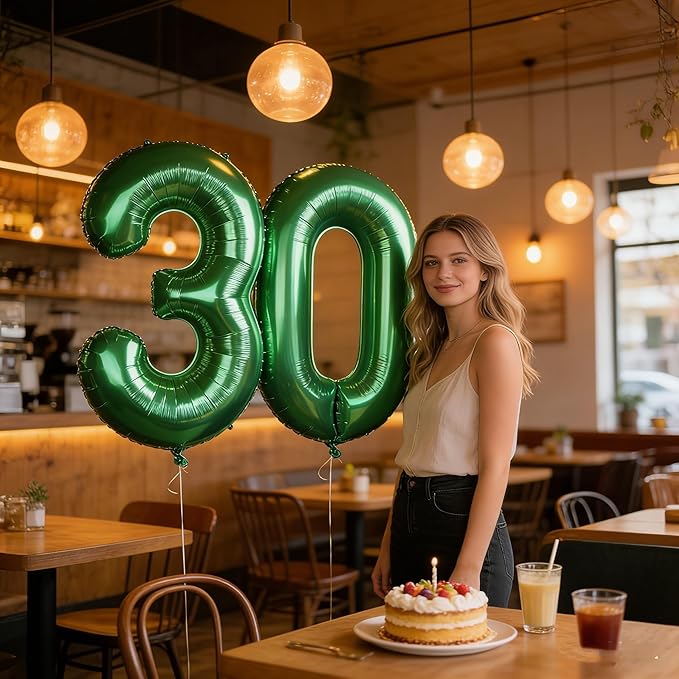 40 Number Balloons, 40 Inch Dark Green 40th Birthday Decoration for Women & Men, Large Foil Party Decorations for Engagement Celebration Memorial Day's Supplies