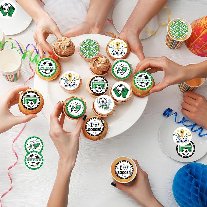 36pcs Edible Soccer Cupcake Toppers Edible Soccer Cake Decorations for Sports Ball Game Theme Baby Shower Birthday Party Cake Decorations Supplies