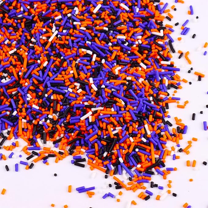 Halloween Jimmies Sprinkles Bulk - 7 oz Black Orange Purple White Jimmies Mix for Cake Decorating, Edible Cookie Cupcake Decorations for Spooky Halloween Baking & Party Treats