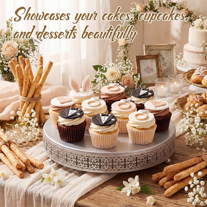 Wenqik 5 Pcs Metal Silver Cake Stand 16/14/12/10/8 Inch Round Cake Holder Display for Dessert Table Cookies Fruit Serving Tray Cupcake Pastry Riser for Wedding Birthday Party and Events