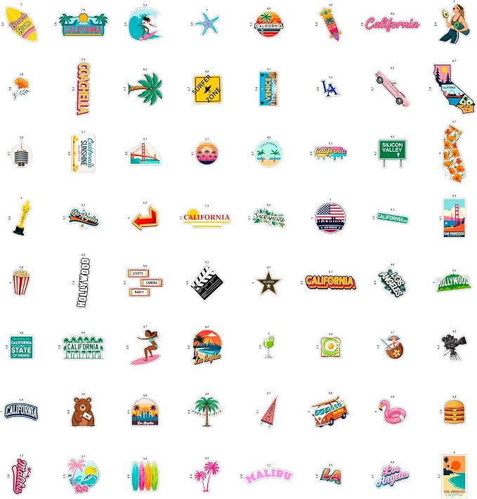 100Pcs California Stickers for Water Bottle, Laptops, Beach Stickers, Decals - California Gifts & Party Decor & Favors - Gift for Women & Men