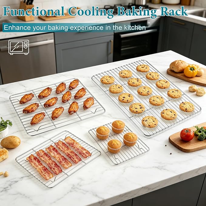 TeamFar Cooling Rack, Stainless Steel Baking Roasting Wire Rack for Cooking, Fits Baking Sheet Pans, Healthy & Firmly Welding, Oven & Dishwasher Safe - Set of 4 (15.3’’/ 11.6’’/ 9.8’’/ 8.7”)