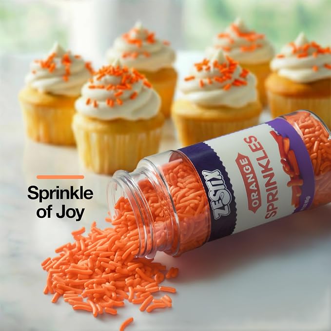 Orange Sprinkles 3 oz Bottle | Jimmies Sprinkles for Cake Decorating | Dessert Topping for Baking, Cupcakes, Cookies, Ice Cream, Holidays & Vibrant Celebrations