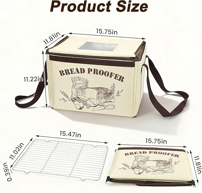 Folding Bread Proofing Box with Fahrenheit Temp Control & Digital Timer, 3-Side Heating Dough Proofer with Metal Rack, Large Foldable Fermenter for Sourdough, Pizza Dough, Yogurt & Kombucha