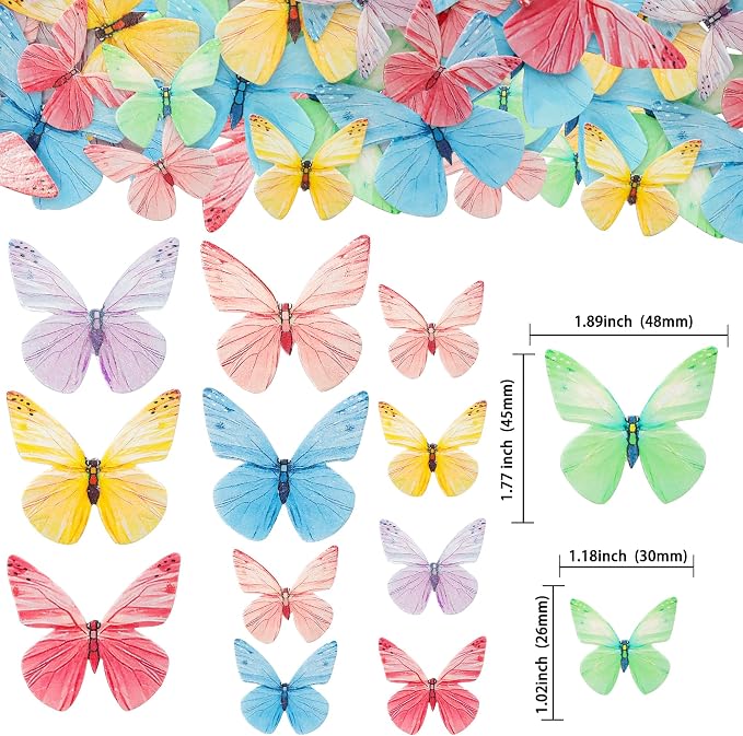 Gyufise 72Pcs Edible Cupcake Toppers - Butterfly Theme Cake Decoration for Baby Shower, Kids Birthday Party