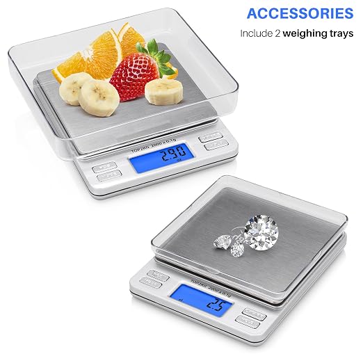 Smart Weigh Pro Digital Pocket Scale – 2000g x 0.1g Precision Gram Scale with LCD Display, 6 Weighing Units, Hold & Count Functions – Includes 2 Trays and Batteries (Silver)