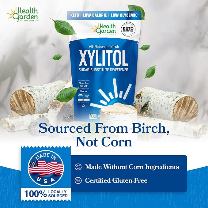 Health Garden Birch Xylitol Sweetener, 40 oz Bag – 100% Birch-Derived Xylitol Sugar Substitute for Baking & Coffee, 1:1 Sugar Replacement, Supports Teeth, Keto, Vegan, Non-GMO