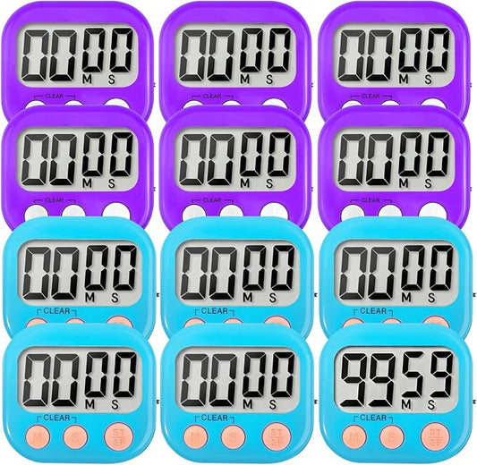 12 Pack Digital Kitchen Timer Small Classroom Timers for Kids Teachers (Blue&Purple)