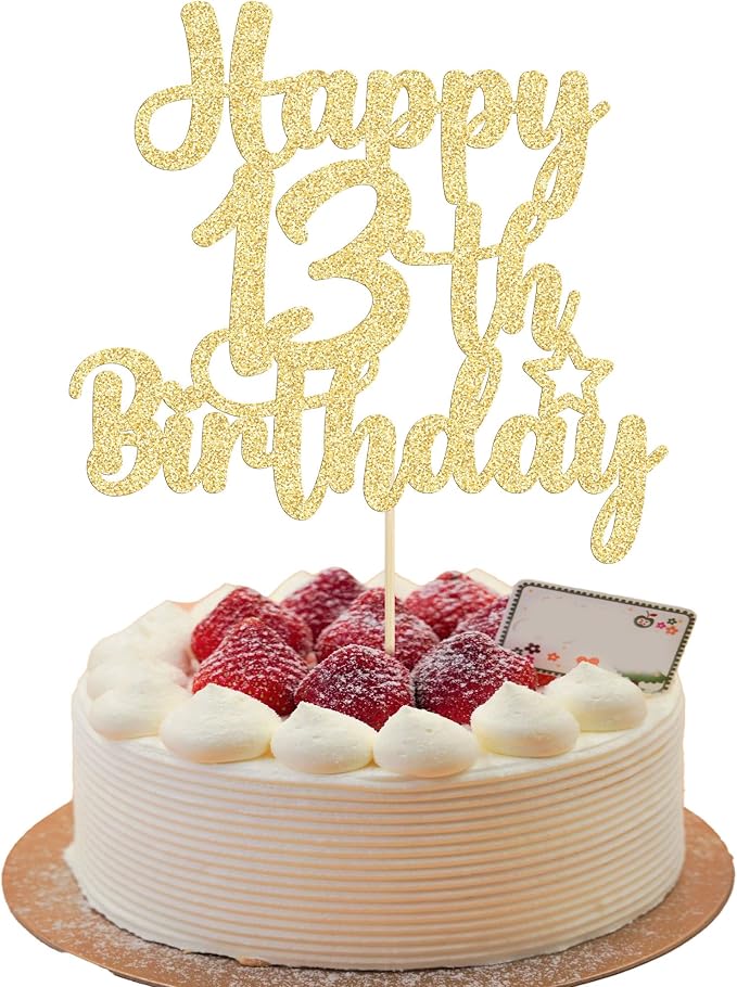 Gyufise 1Pc Happy 13th Birthday Cake Topper Glitter 13 & Fabulous Official Teenager 13 Birthday Cake Pick for Celebrating 13th Birthday Anniversary Party Cake Decorations Supplies Gold