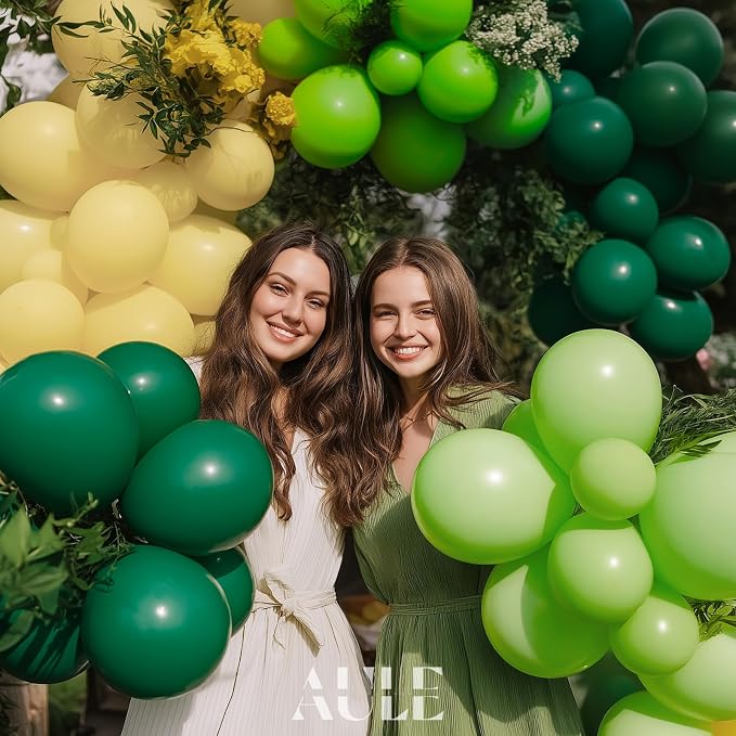 AULE Green Balloon Arch Kit 155Pcs Lime Emerald Dark Green Macaroon Yellow Balloons Garland for Birthday Wedding Graduation Jungle Forest Baby Shower Anniversary Theme Party Decoration