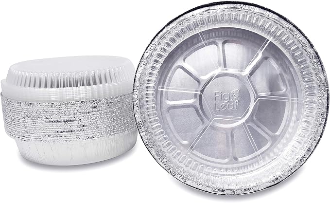 Fig & Leaf (45 Pack) Premium 9-Inch Round Foil Pans with Plastic Dome LIDS l Heavy Duty l Disposable Aluminum Tin for Roasting, Baking, Cake or Cooking