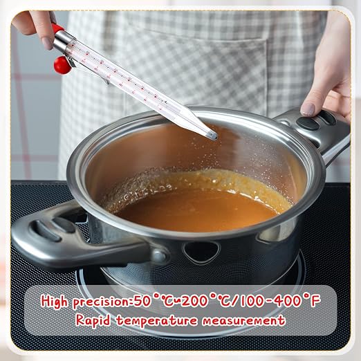 Photect Candy Thermometer with Pot Clip 8" Deep Fry Oil Thermometer for Candy Making Instant Read Cooking Food Thermograph Sugar Syrup Jam Jelly Oil Temperature Kitchen Accessories(Red,2 Pcs)