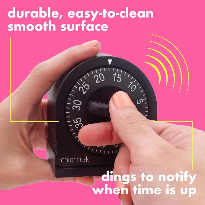 Colortrak 60 Minute Wind Up Timer, Salon Hair Color Processing Timer, Mechanical Visual Countdown for Chemical Services, Tanning, Kitchen, and Kids Activities, No Batteries Required, Black, 2 Pack