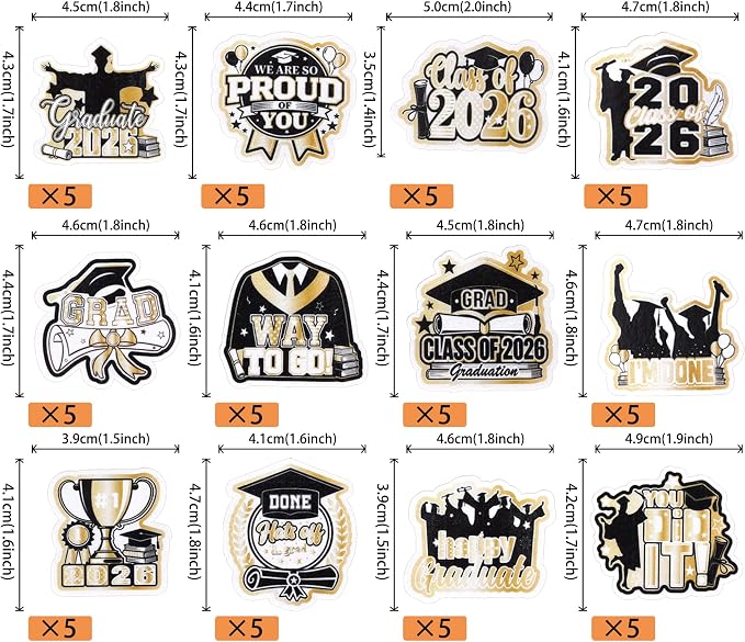 60 PCS Edible 2026 Graduation Cupcake Toppers Diploma Congrats Grad Cap Cupcake Picks Edible Done You Did it Cake Decorations for Class of 2026 Graduation Theme Party Decorations Supplies Black Gold