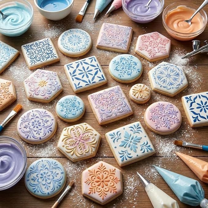 24 Pack Scroll Tile Stencils, 4 Inch Reusable Moroccan Scroll Tile Stencils for Painting Floors, Walls, Furniture, Crafts, Cake Decorating - Azulejo Tile Pattern Templates for DIY Home Decor & Baking